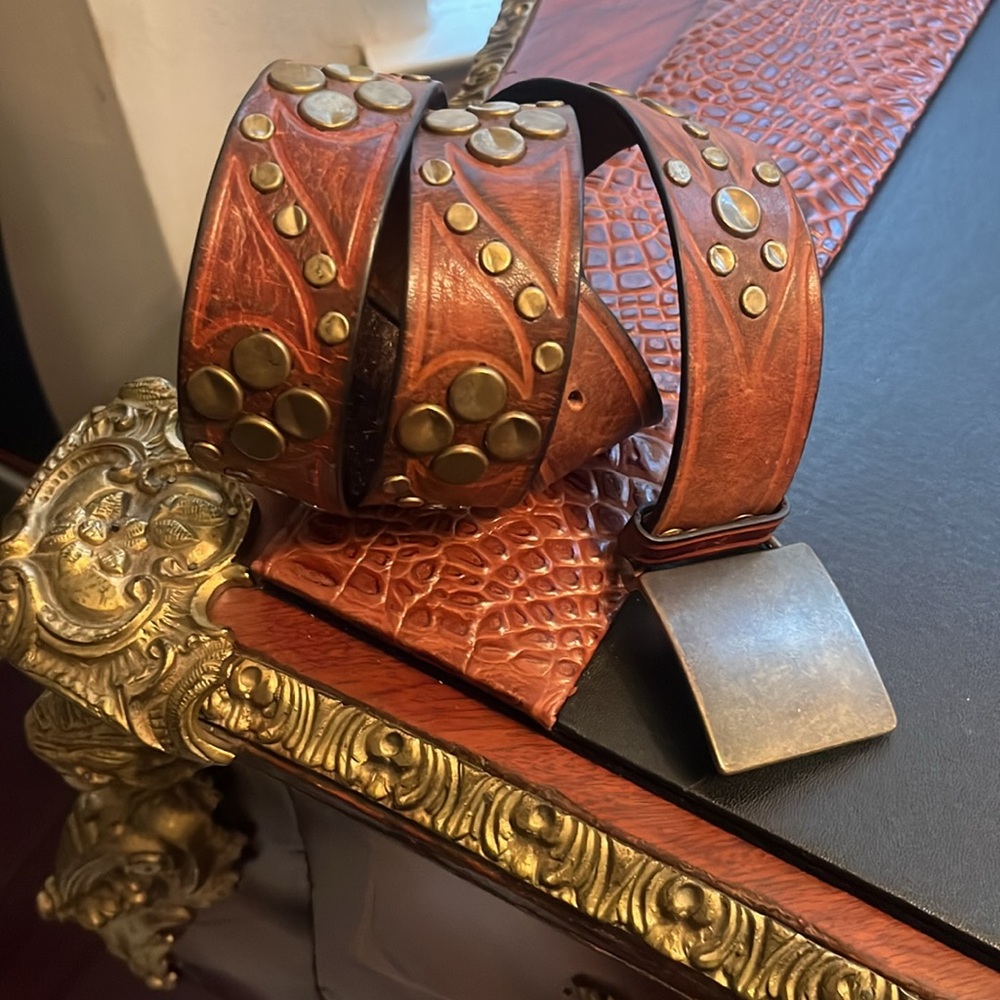 Ladies or Men's Brown Studded Leather Belt - Classic Western Style
